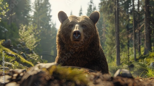 Brown bear located in the Carpathian forest