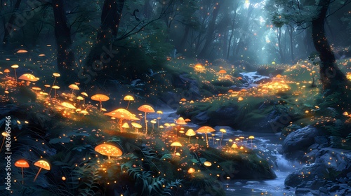 magical forest glade with creatures in soft liquid hues
