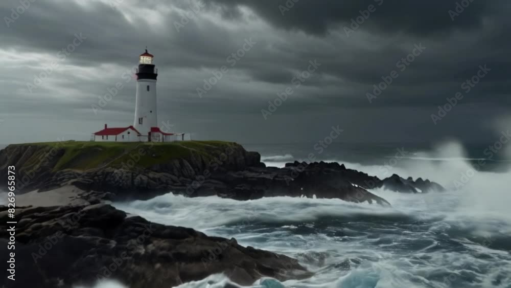 Lighthouse on the coast of the Atlantic Ocean before storm and dark clouds in the sky Generative AI Lighthouse on the coast of the Atlantic Ocean before storm and dark clouds in the sky Generative AI