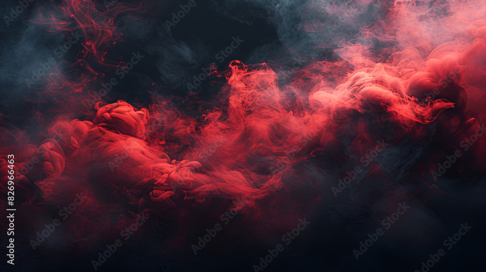 Explosion by an impact of a cloud of particles of powder and smoke of color red and black background Red smoke on black background, Generative AI
