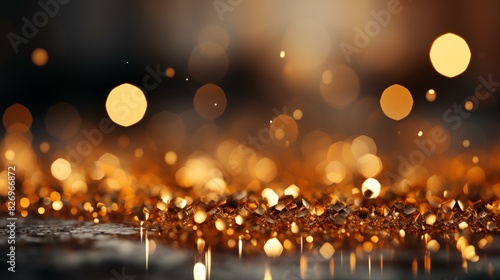 Abstract golden background with bokeh effect and shining defocused glitters. Festive gold texture for Christmas, New Year, birthday, celebration, greeting, victory, success, magic party © SP_Da