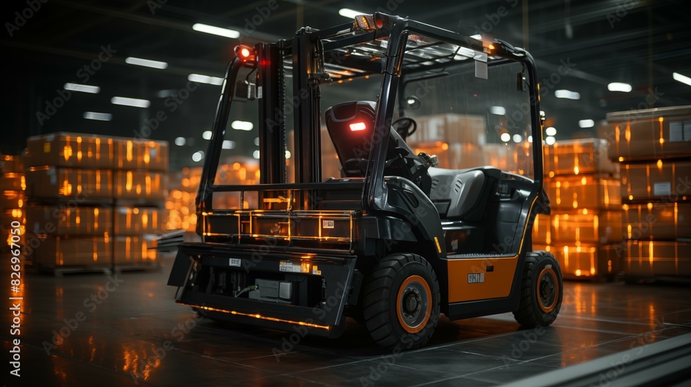 Automated Forklift doing storage in a warehouse managed by machine