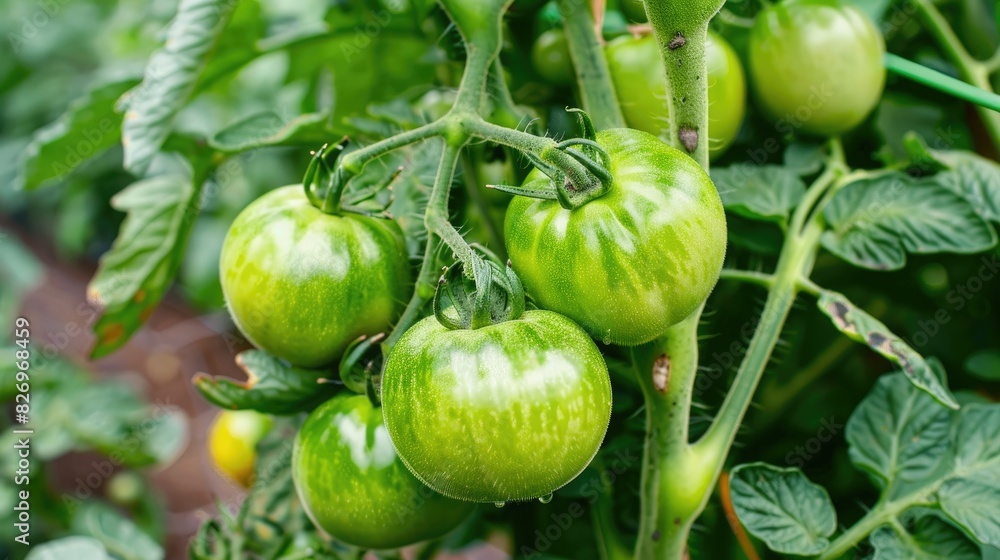 Garden with ripe green tomatoes