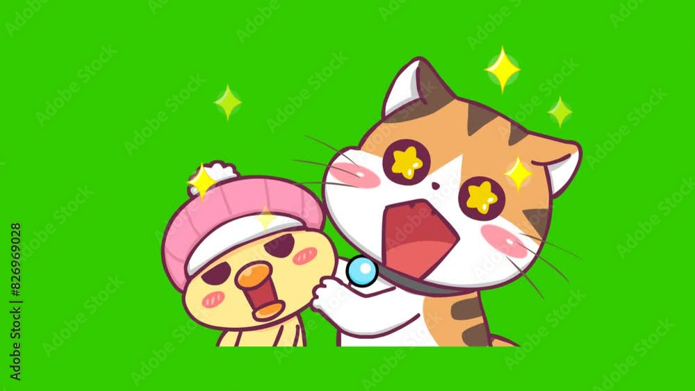 Animated Orange Cat with Starry Eyes on Green Screen Animated Orange Cat with Starry Eyes on Green Screen