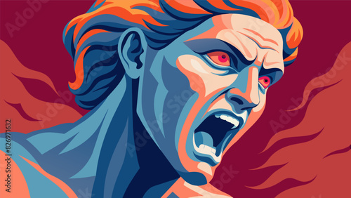 A sculpture of a persons face with every muscle tensed as they struggle to contain their anger.. Vector illustration