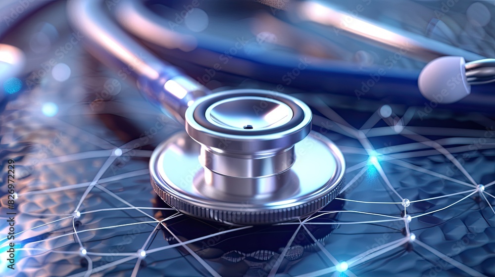 A medical conference flyer and banner background concept 3D seamlessly blend stethoscopes and heartbeat lines, resulting in a sleek design that offers ample copy space A medical conference flyer and banner background concept 3D seamlessly blend stethoscopes and heartbeat lines, resulting in a sleek design that offers ample copy space