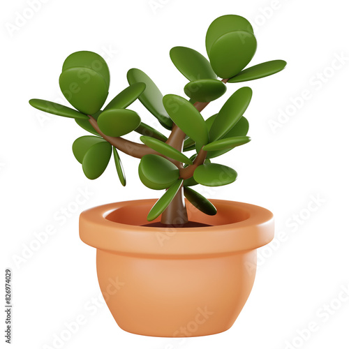 Elegant Greenery Realistic Jade Plant Pot for Stylish Interior Decor. 3D Render