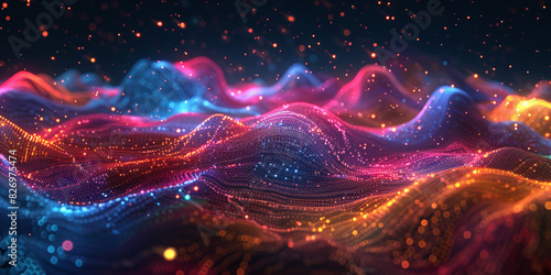 Abstract colorful waves with sparkling particles, featuring a blend of vibrant hues and dynamic movement, creating a mesmerizing and futuristic visual effect. 