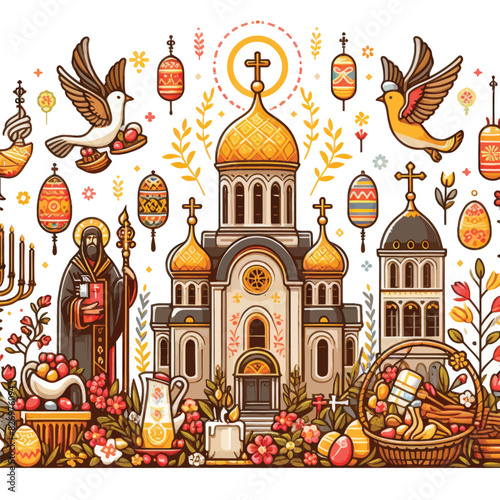 Russian orthodox church day vector in white background 