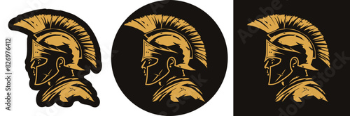 Legionary football, baseball, soccer, sports team leader vector mascot or logo. Strong adult male in profile view. Three lockups (outline, circle and square) and Spot colors for easy editing.
