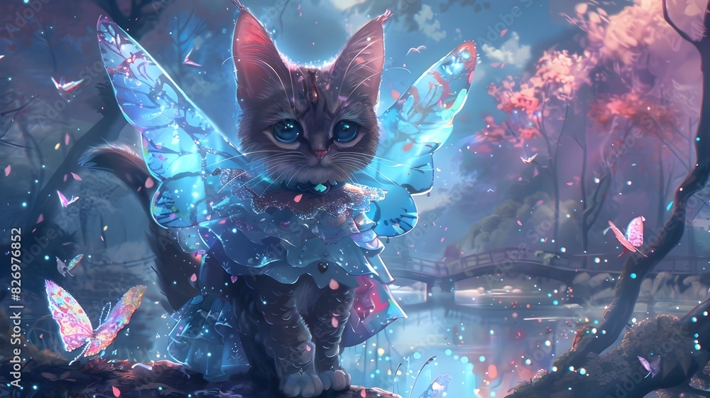 Enchanting Feline Fairy in Mystical Forest Landscape Enchanting Feline Fairy in Mystical Forest Landscape