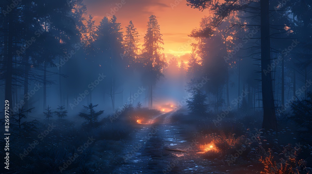 mystical forest path lit by soft liquid hues mystical forest path lit by soft liquid hues