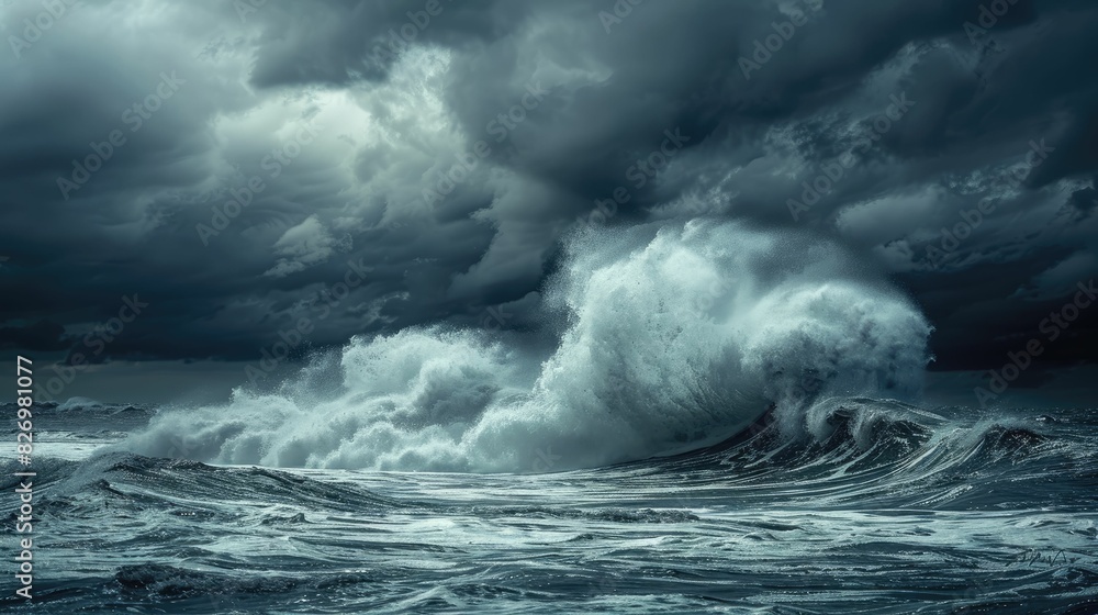 Raging sea under stormy skies