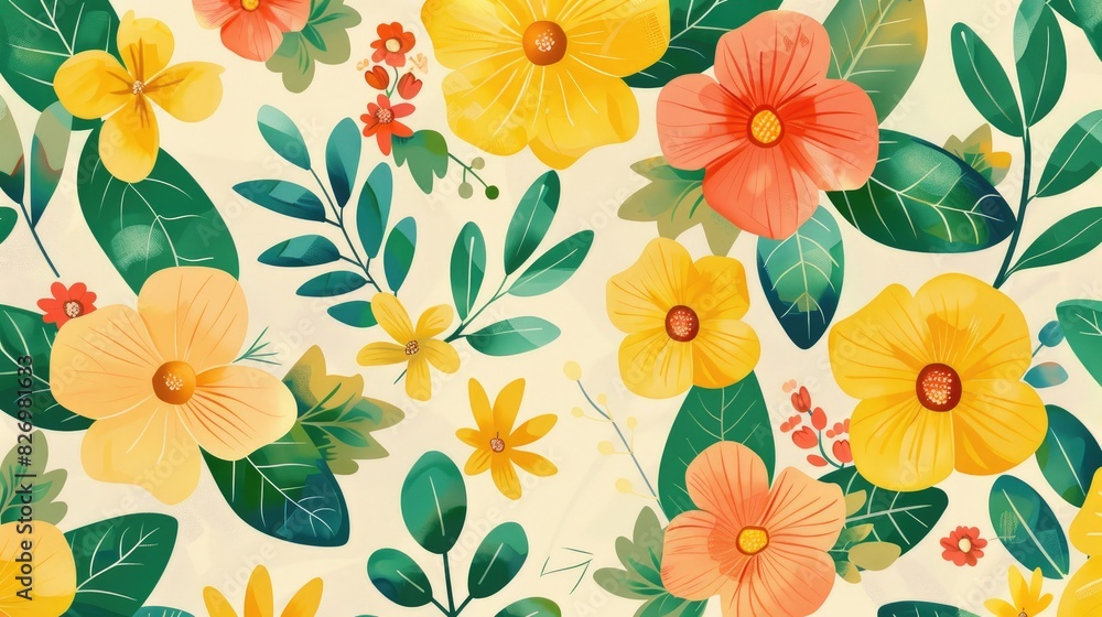 Pattern of flowers and leaves in spring Pattern of flowers and leaves in spring