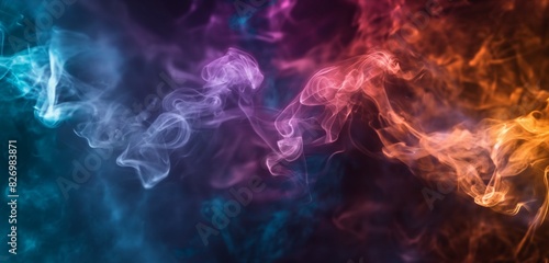   dense tendrils of deep and dark smoke gracefully intertwine against a gradient backdrop  creating a mesmerizing blend of hues. Amidst this ethereal dance  vibrant abstract colors emerge  background 