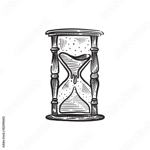 Old hand drawn hourglass or sandglass vector art isolated on white background