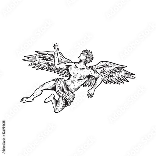 Vintage retro sketch art fallen angel vector art illustration