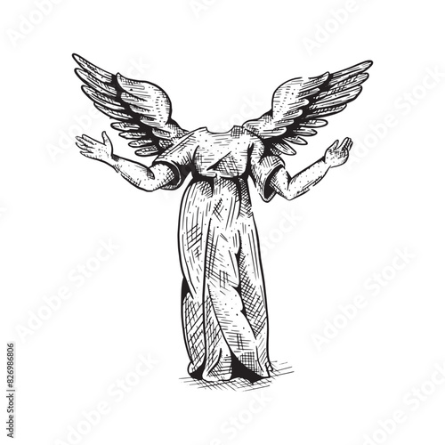 Vintage hand drawn praying goddess angel vector illustration