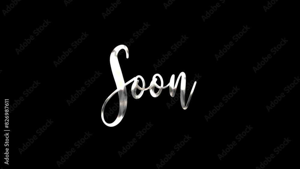 Soon Text Animation. 4K Rendering Handwriting Animated in white color with ink drops. Suitable for Open Title or Opening Youtube Video, promo , Celebration, Events, Film Soon Text Animation. 4K Rendering Handwriting Animated in white color with ink drops. Suitable for Open Title or Opening Youtube Video, promo , Celebration, Events, Film