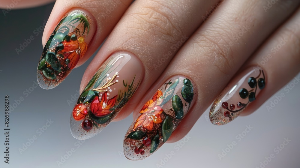 Close up images of stylish nail art on young women Close up images of stylish nail art on young women