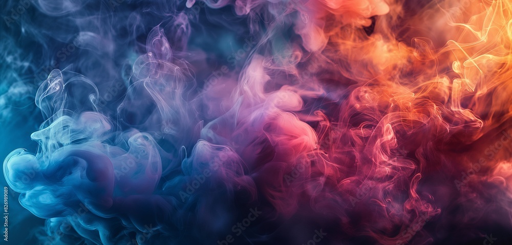 , dense tendrils of deep and dark smoke gracefully intertwine against a gradient backdrop, creating a mesmerizing blend of hues. Amidst this ethereal dance, vibrant abstract colors emerge, background , dense tendrils of deep and dark smoke gracefully intertwine against a gradient backdrop, creating a mesmerizing blend of hues. Amidst this ethereal dance, vibrant abstract colors emerge, background