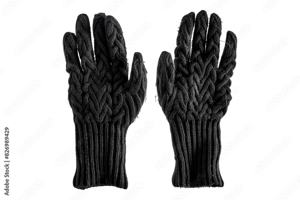 Black cotton winter gloves isolated on white background Black cotton winter gloves isolated on white background