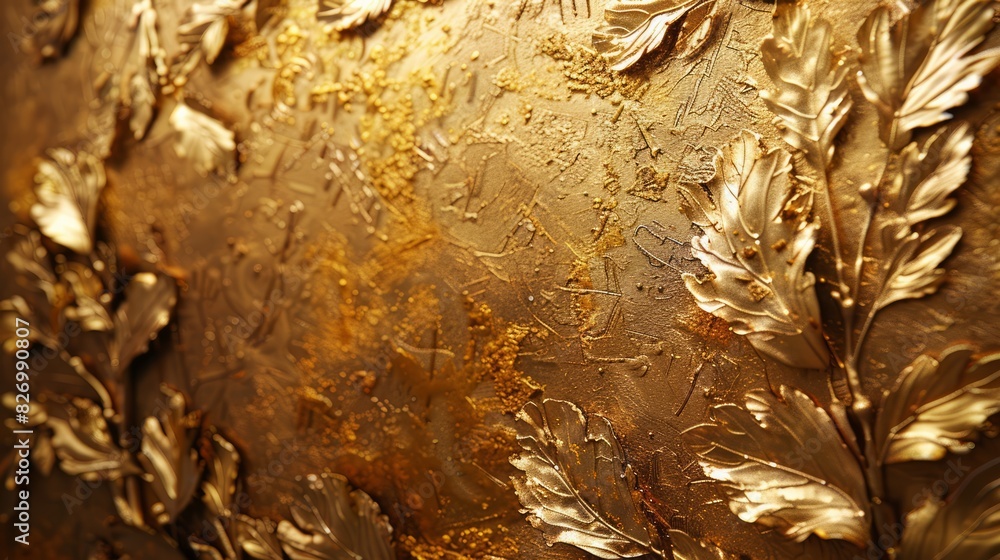 Explore the richness of a wall adorned with gold scuffs, showcasing a highly detailed background that exudes elegance and historical charm, perfect for luxurious settings. Explore the richness of a wall adorned with gold scuffs, showcasing a highly detailed background that exudes elegance and historical charm, perfect for luxurious settings.