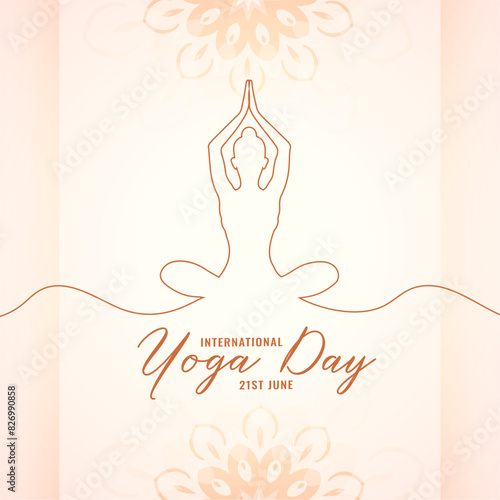 yoga day event background, line art woman practicing yoga pose