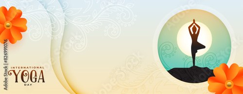 international yoga day banner woman in surya namaskar posture