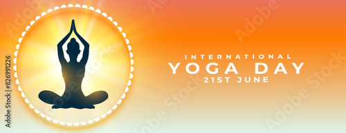 21st june international yoga day morning banner woman in posture