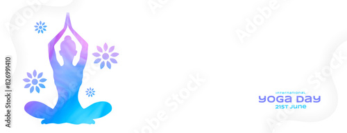 world yoga day white banner woman practicing asana