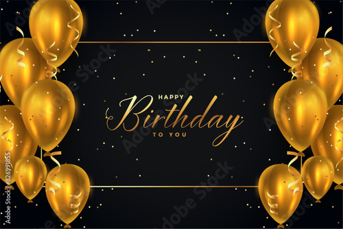 decorative happy birthday greeting poster with realistic golden balloon