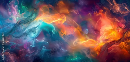 , dense tendrils of deep and dark smoke gracefully intertwine against a gradient backdrop, creating a mesmerizing blend of hues. Amidst this ethereal dance, vibrant abstract colors emerge, background  © Ya Ali Madad 