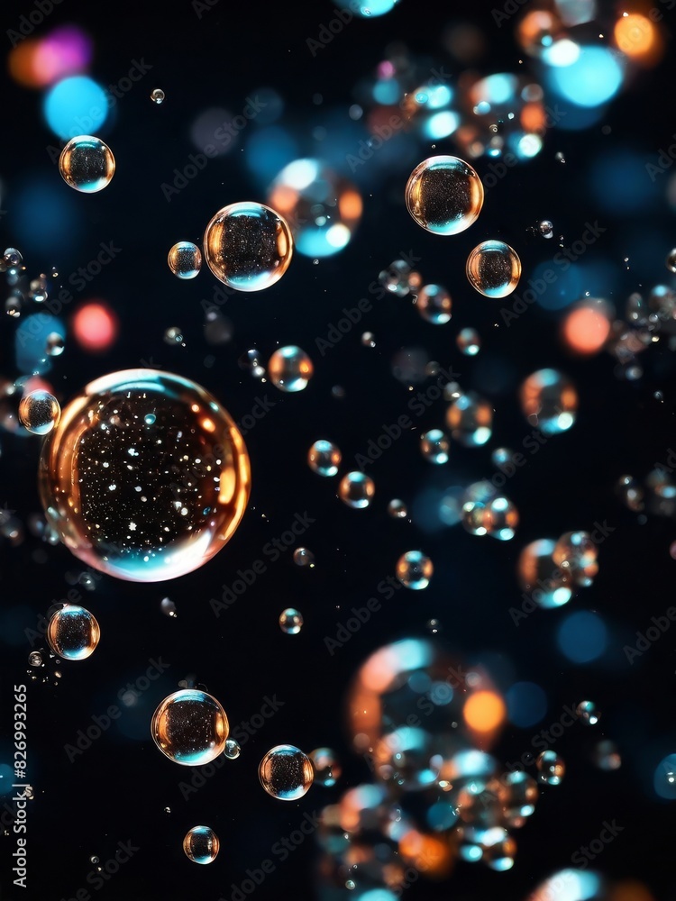 glowing oil bubbles in dark background
