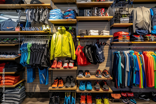 Sports Clothing and Gear Display in Retail Store.