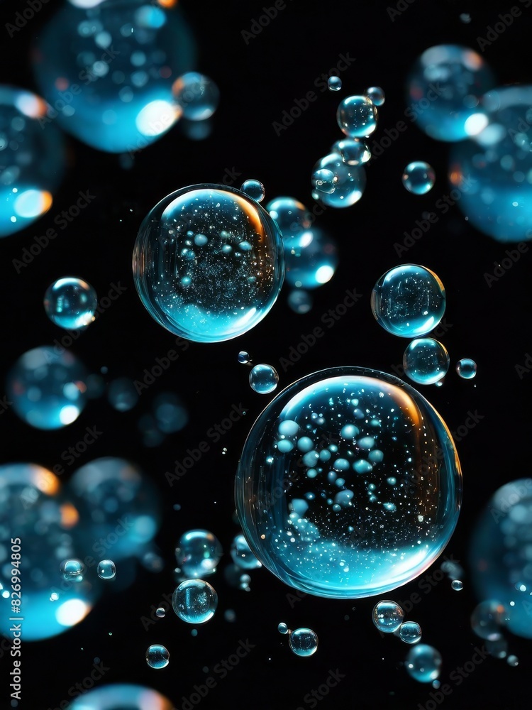 glowing oil bubbles in dark background glowing oil bubbles in dark background
