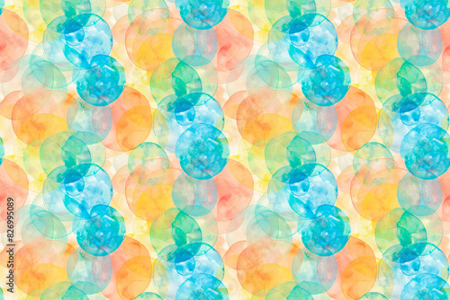 A colorful painting of circles with a blue background