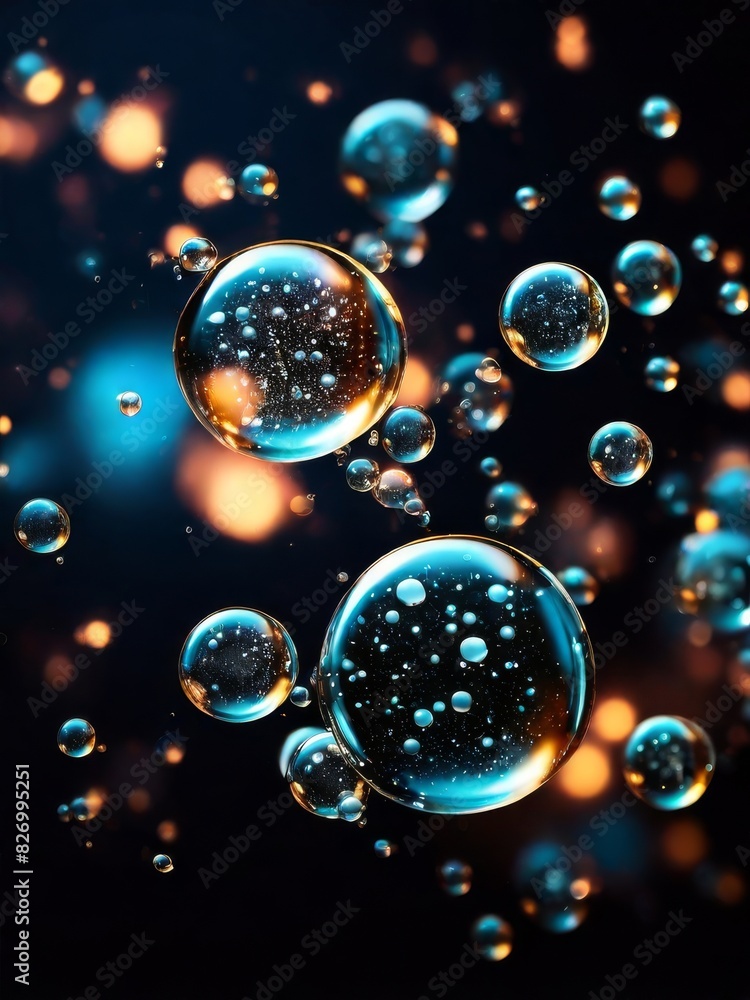 glowing oil bubbles in dark background glowing oil bubbles in dark background