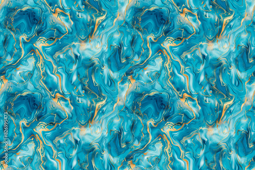 A blue and gold patterned fabric with a blue background