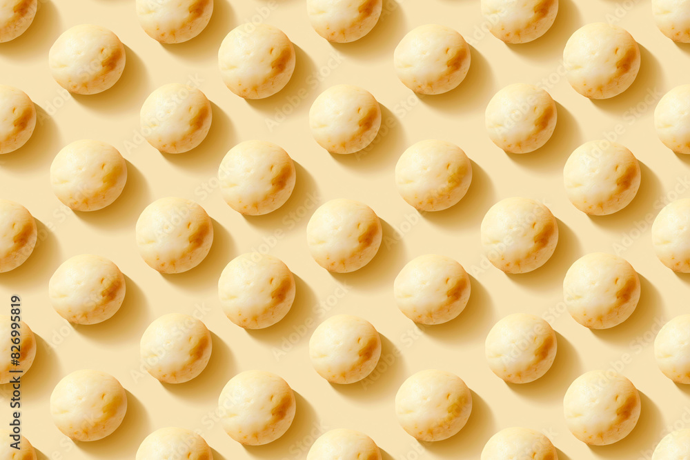 A close up of a bunch of small, round, yellow snacks A close up of a bunch of small, round, yellow snacks