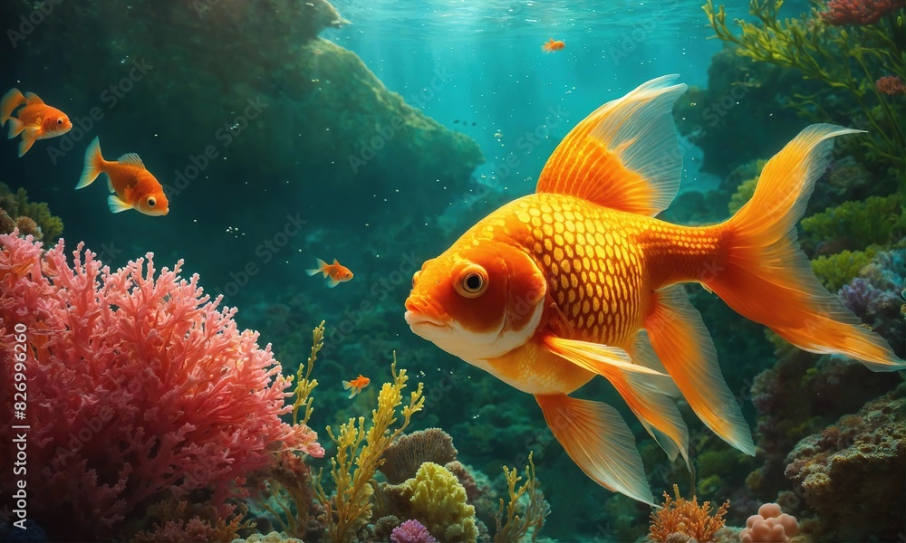 goldfish swimming in the sea goldfish swimming in the sea