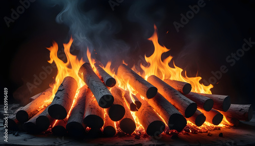 Burning fire logs white background 1 photo