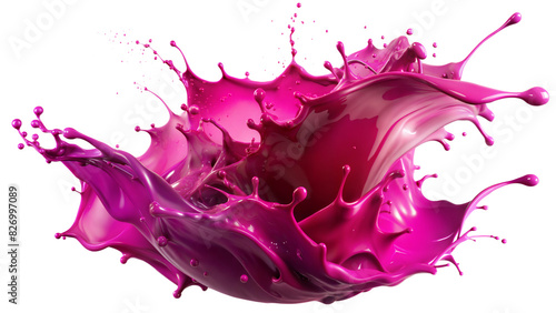 Vibrant Magenta Splash – Bold Expression: A vibrant magenta liquid splash effect, perfect for bold and expressive compositions, isolated on a white background.