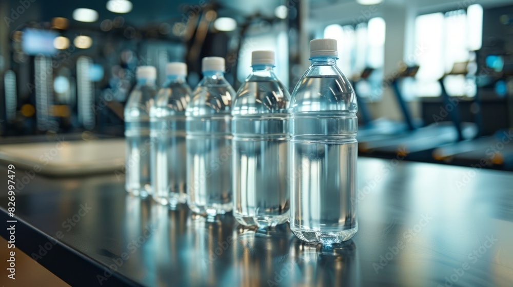 White water bottle on gym table, Ai Generated images White water bottle on gym table, Ai Generated images
