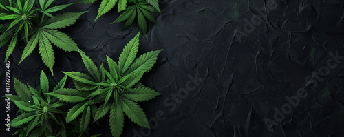 marijuana plants on black background with space for text in banner format  photo