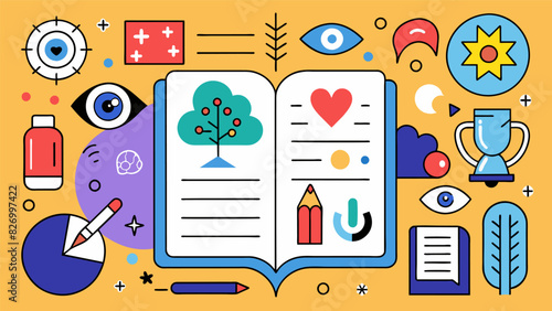 The journal page is filled with symbols and drawings a form of expression that goes beyond words and taps into the subconscious.. Vector illustration