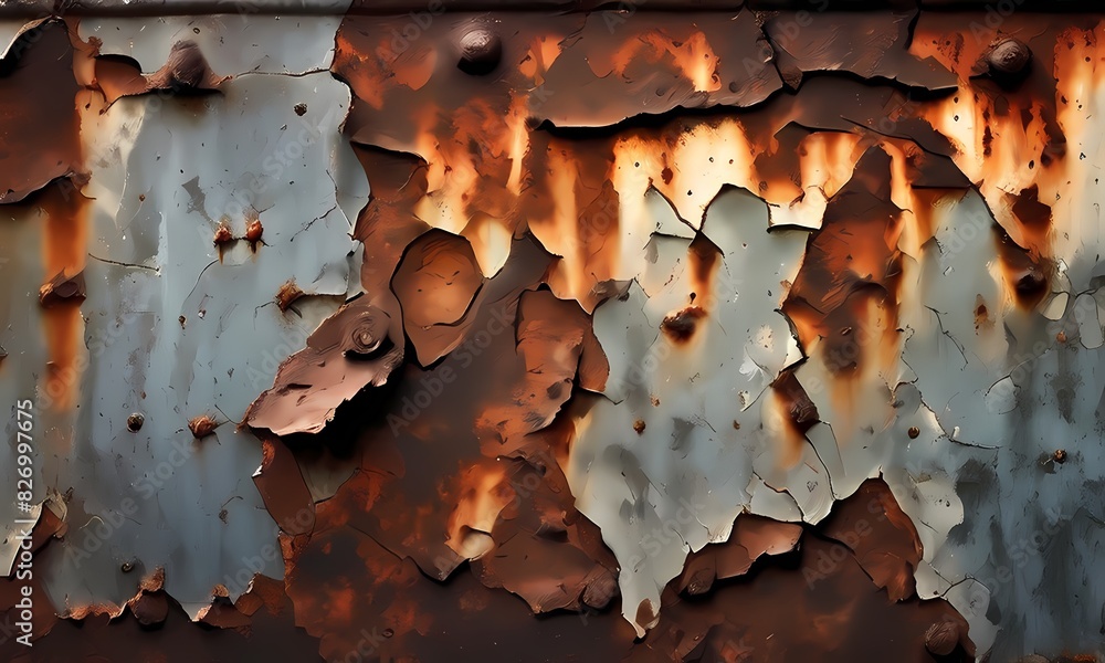 Grunge metal texture showcasing rusted iron peeling paint harsh lighting casting deep shadows, Ai Generated Grunge metal texture showcasing rusted iron peeling paint harsh lighting casting deep shadows, Ai Generated