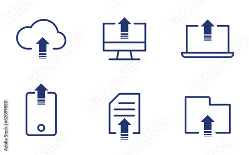 Uploading icon on any devices, icon set