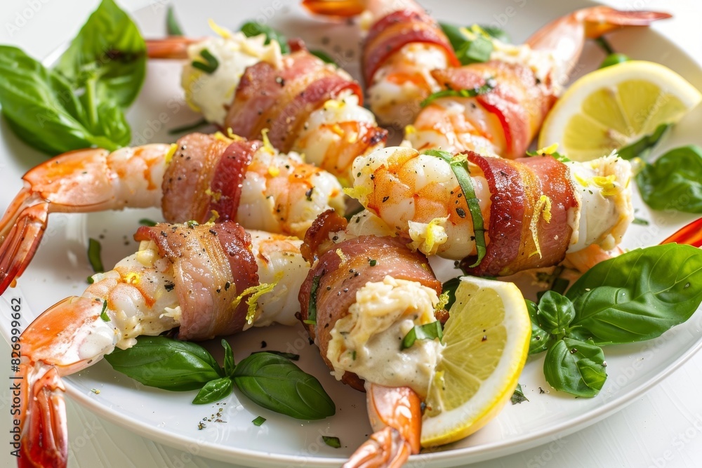 Bacon Wrapped Shrimp with Crab Stuffing and Lemon Basil Bacon Wrapped Shrimp with Crab Stuffing and Lemon Basil