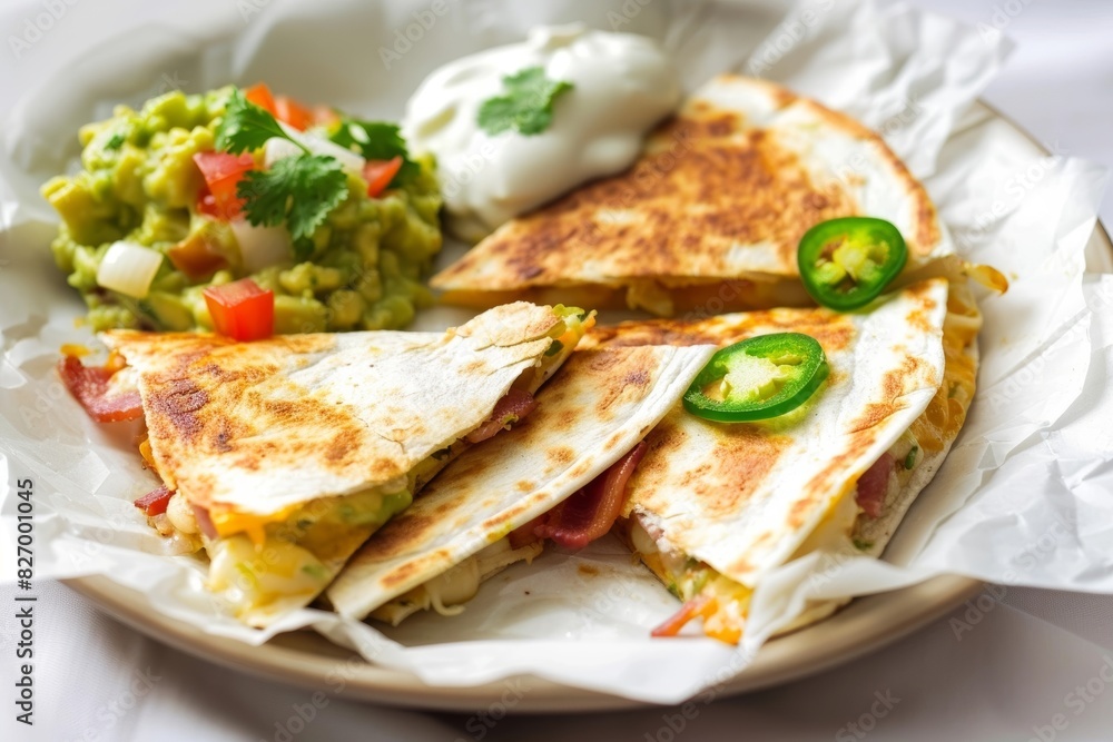 Gourmet Bacon and Jalapeno Quesadillas with Cilantro Garnish Gourmet Bacon and Jalapeno Quesadillas with Cilantro Garnish